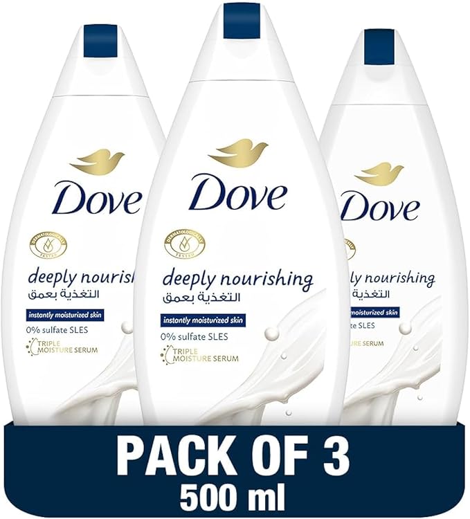 DOVE Deeply Nourishing Body Wash, for instant moisturising, Original, No Sulfates or Parabens, 500ml x 3 - Image 2